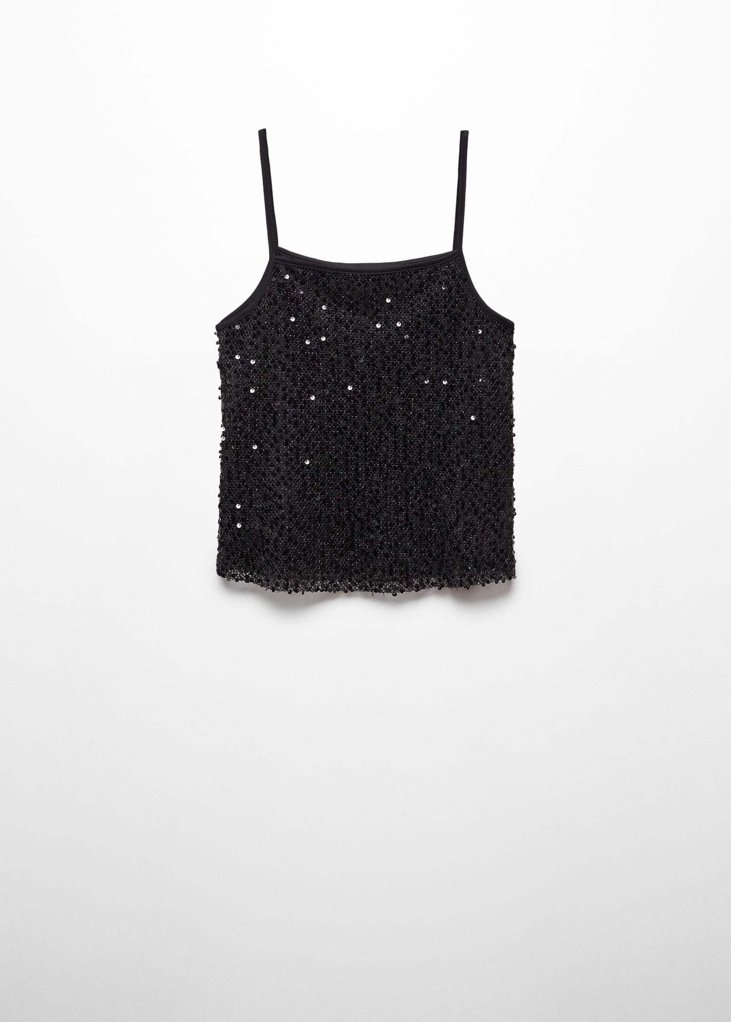 MANGO Sequin Top With Spaghetti Strap in Black