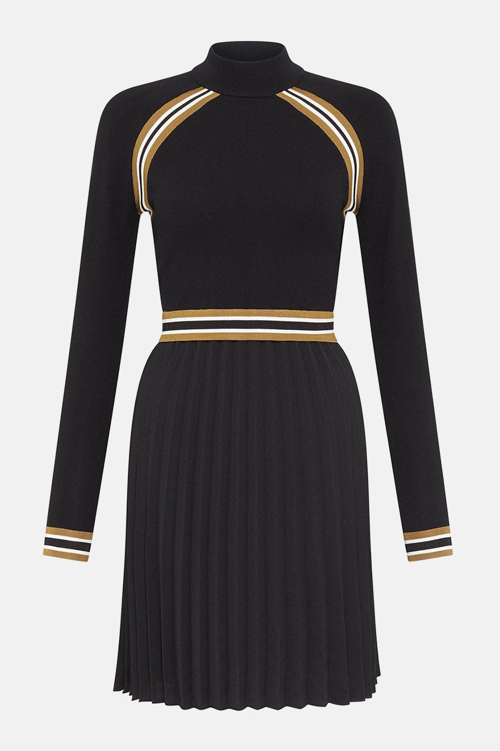 KAREN MILLEN Sporty Stripe Pleat Skirt Knit Dress | endource