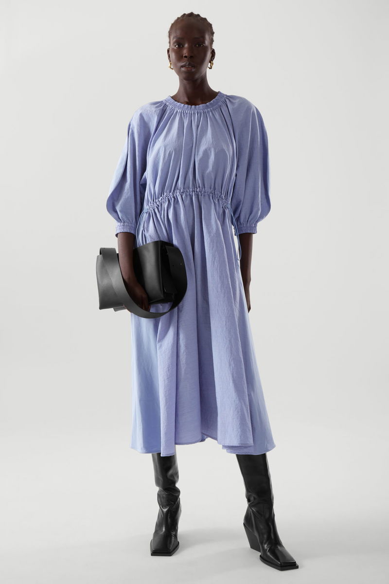 cos volume sleeve midi dress VOLUME-SLEEVE MIDI DRESS - BLACK