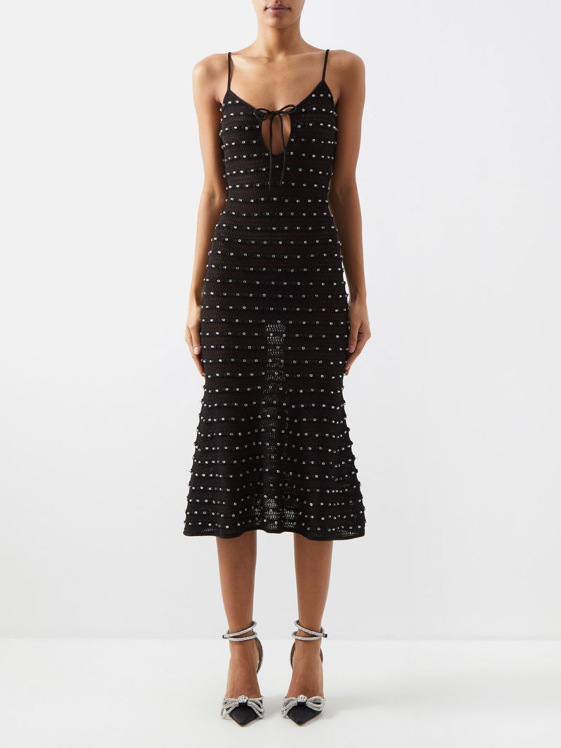 SELF-PORTRAIT Beaded Cotton-Blend Crochet Midi Dress | endource