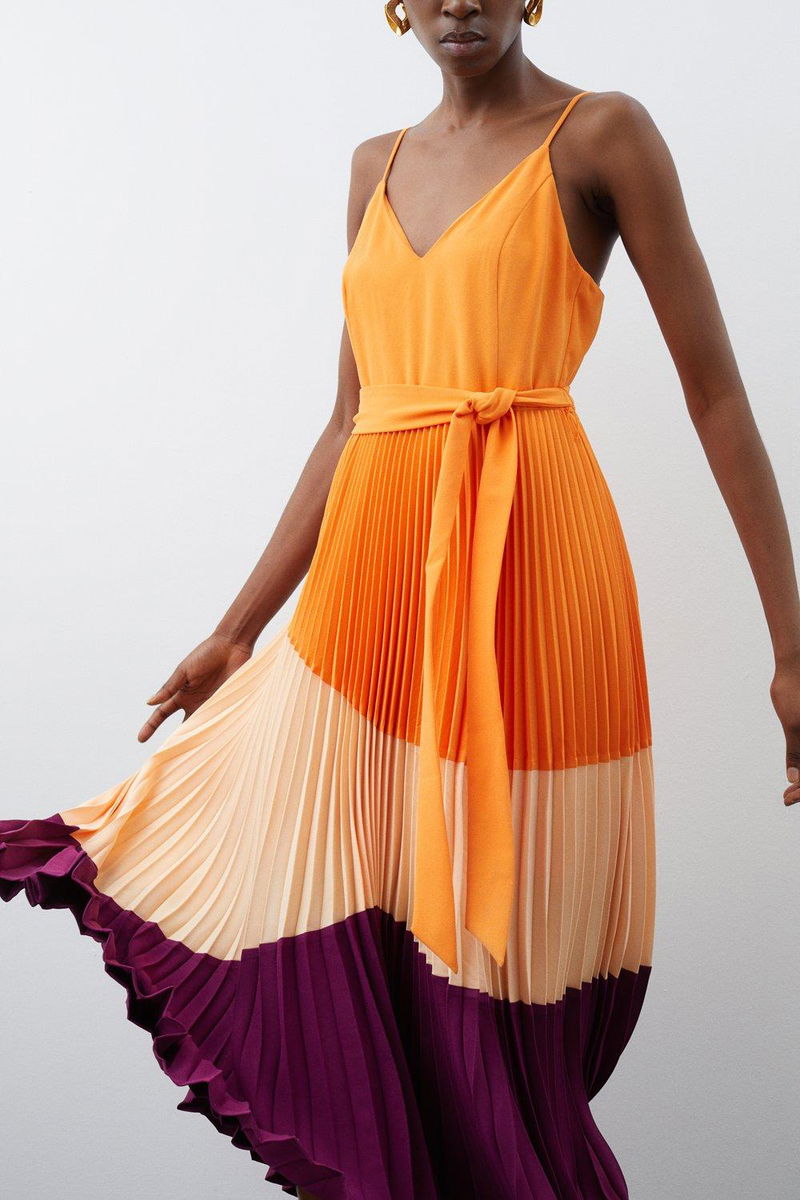 karen millen orange pleated dress Orange Oasis Lace Panelled Waist Pleated Maxi Dress