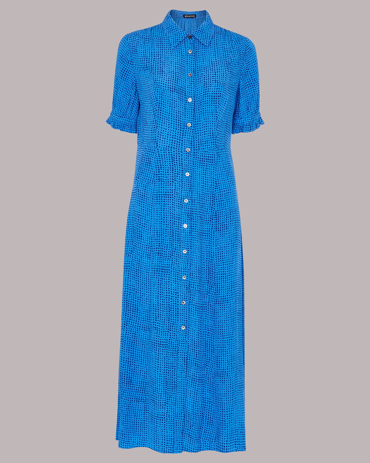 WHISTLES Peri Spotted Check Shirt Dress in Blue/Multi Endource