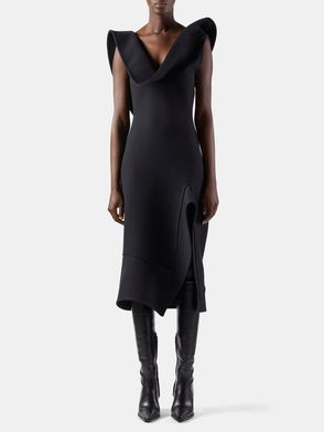 BOTTEGA VENETA Asymmetric cotton-blend canvas midi dress