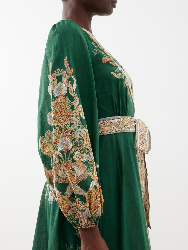 green emerald velvet dress Green Paisley Ottie Plunge Midi Dress main image 1