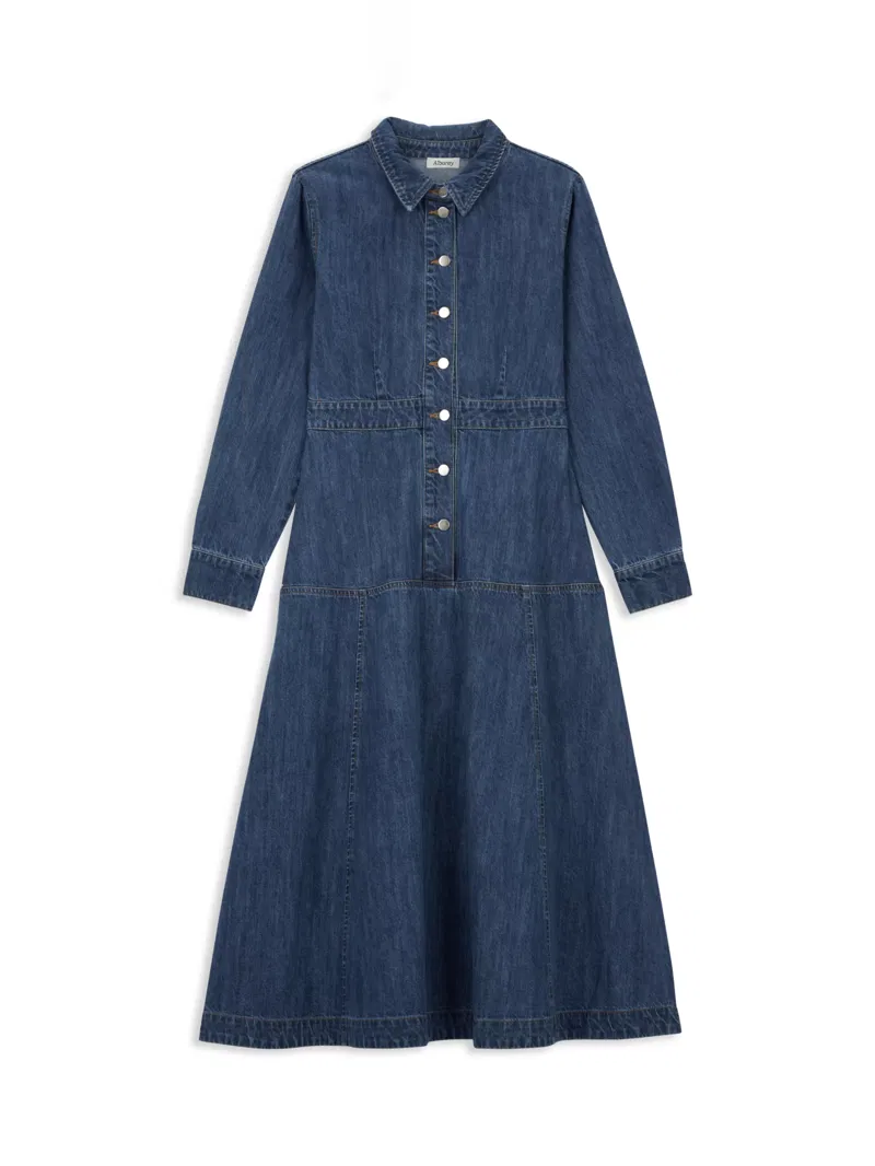 Denim Basque Midi Shirt Dress