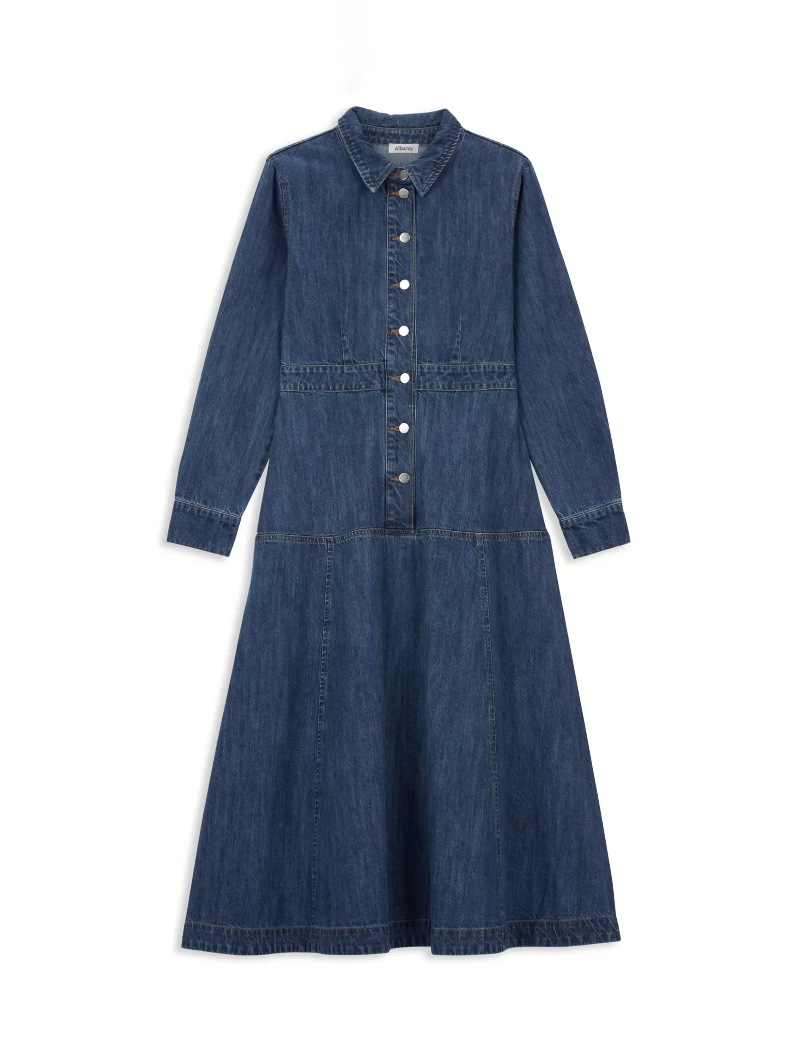 basque denim dress Belle Midi Dress Indigo Denim 16 / Indigo Denim