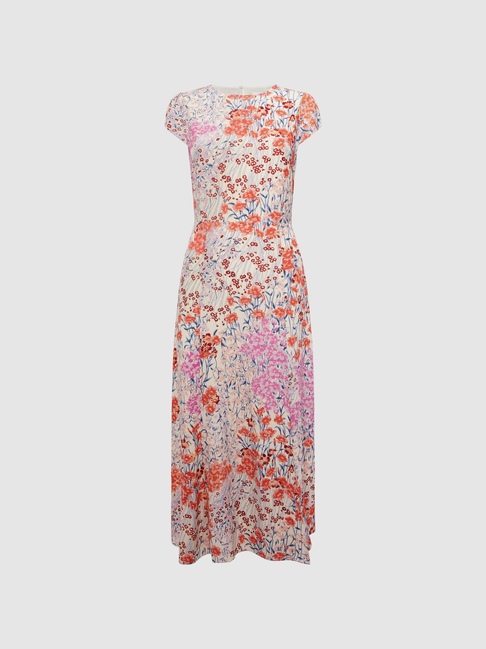 Chiffon Floral Cap Sleeve Dress in White main image 1