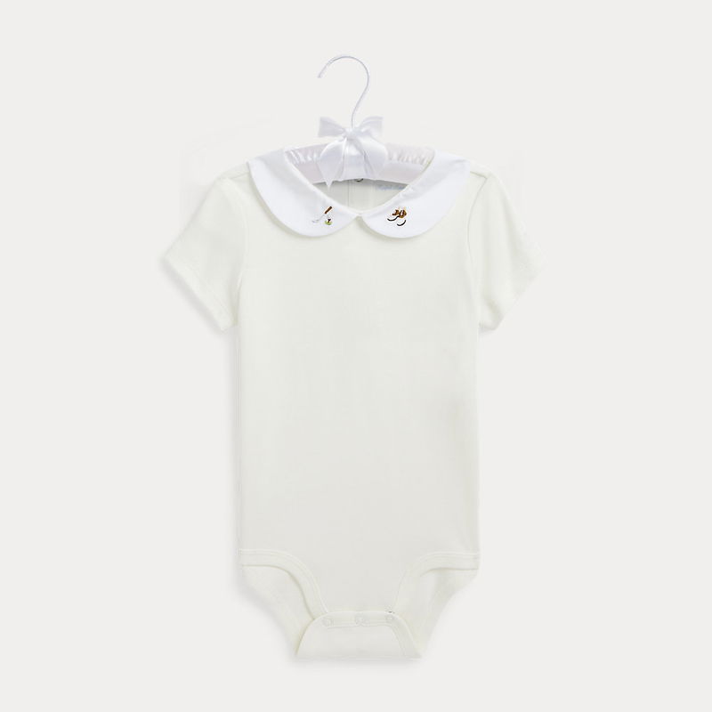 RALPH LAUREN Bird-Embroidered Cotton Bodysuit in Cream | endource