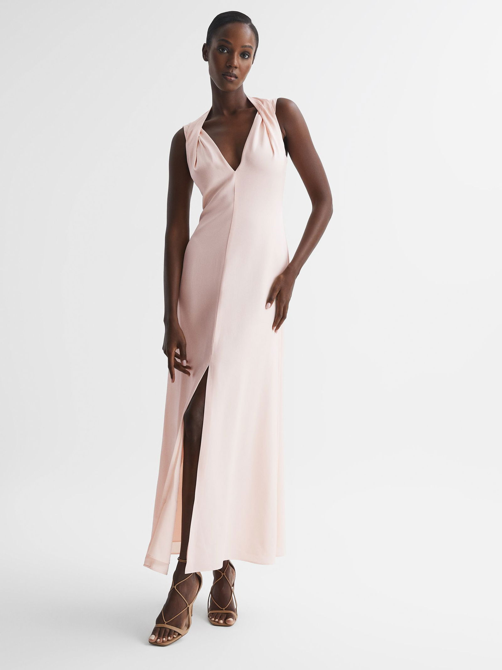 reiss bridesmaid dresses Rent Reiss Micah Satin Drape Midi Dress – Timeless Elegance – Versatile