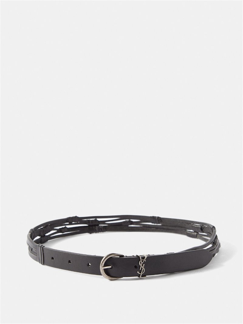 Black Logo-buckle braided leather belt, Saint Laurent