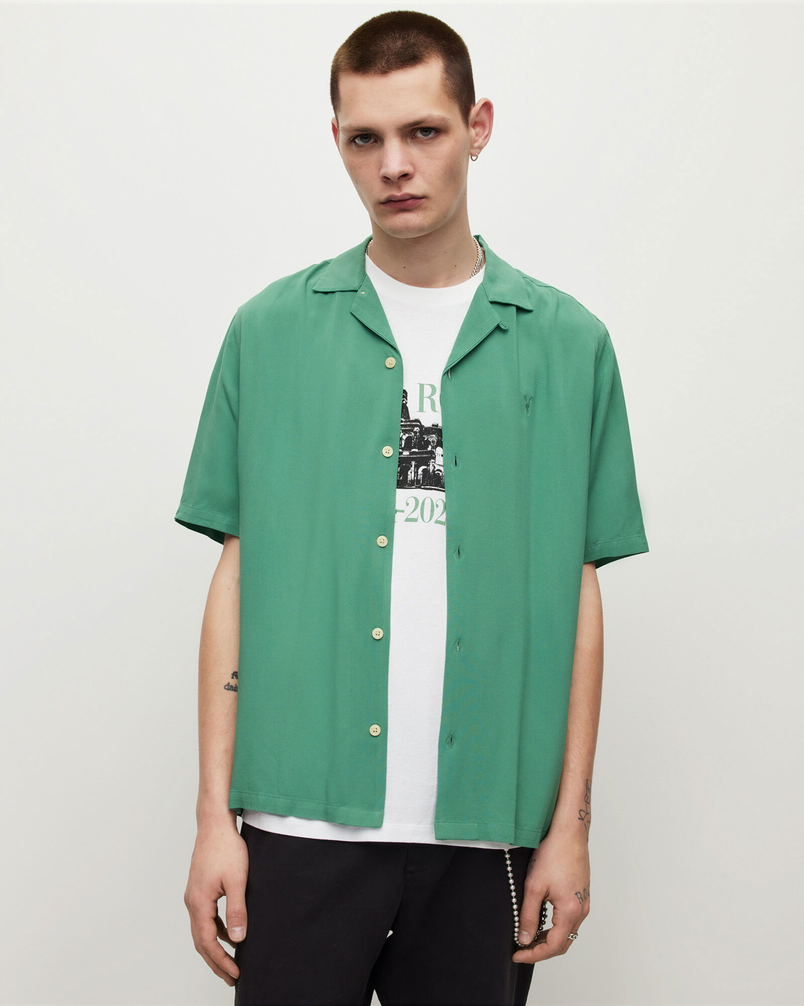 ALLSAINTS Venice Ramskull Shirt in Dark Thyme Green | Endource