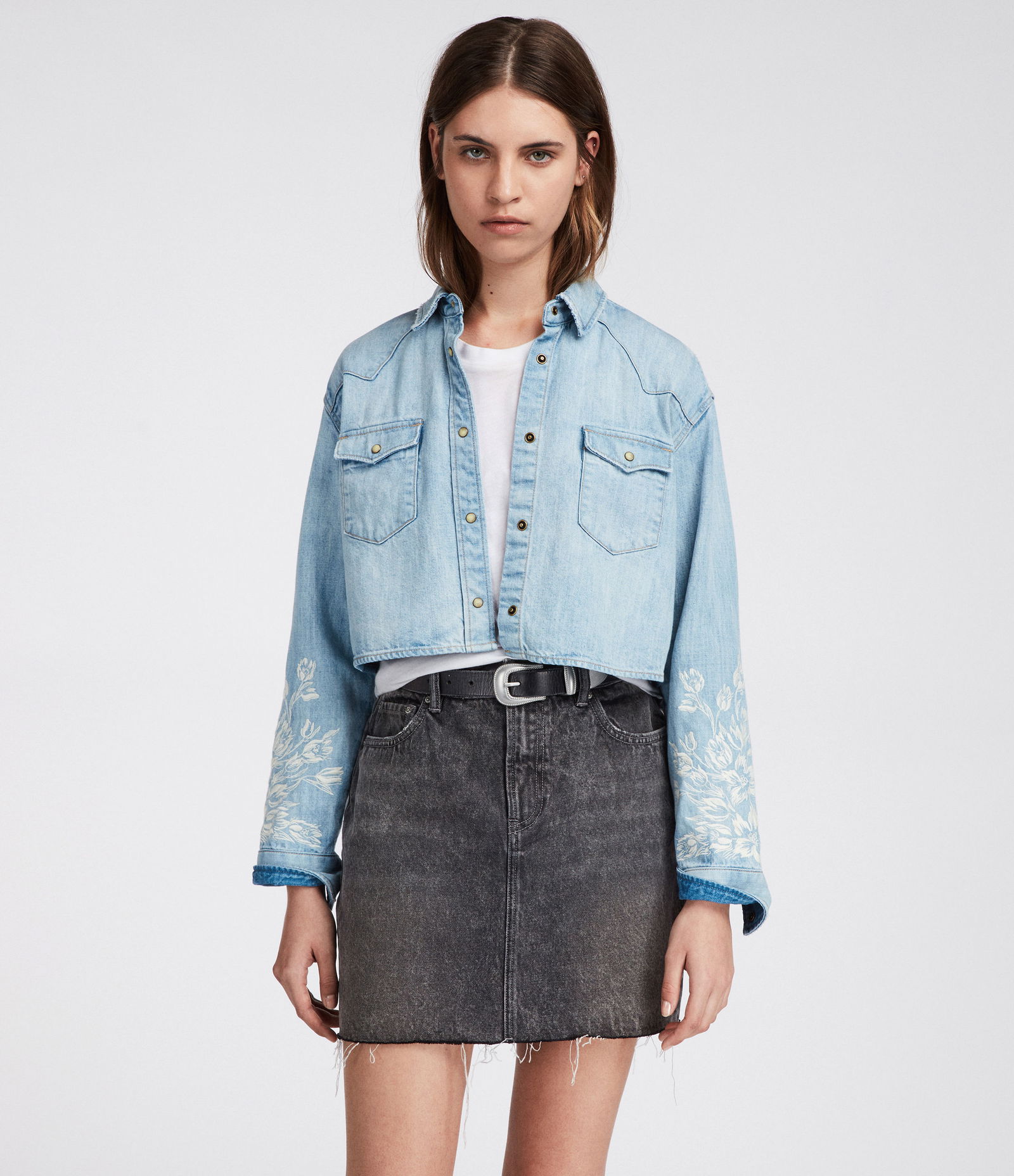 ALLSAINTS Flora Cannon Denim Shirt in Light Indigo Blue | Endource