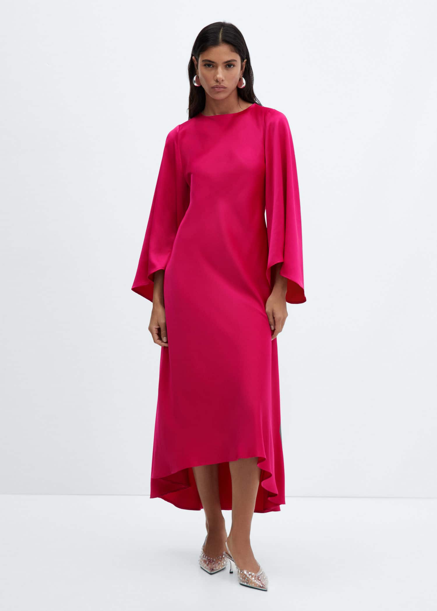 slim fit dress slacks Chic Mock Neck Dramatic Flared Sleeve Mini Dress Mango from Fore