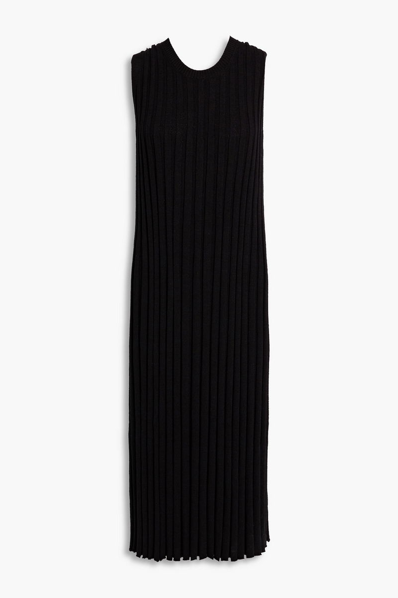 JOSEPH Ribbed Terry Midi Dress in Black | endource 