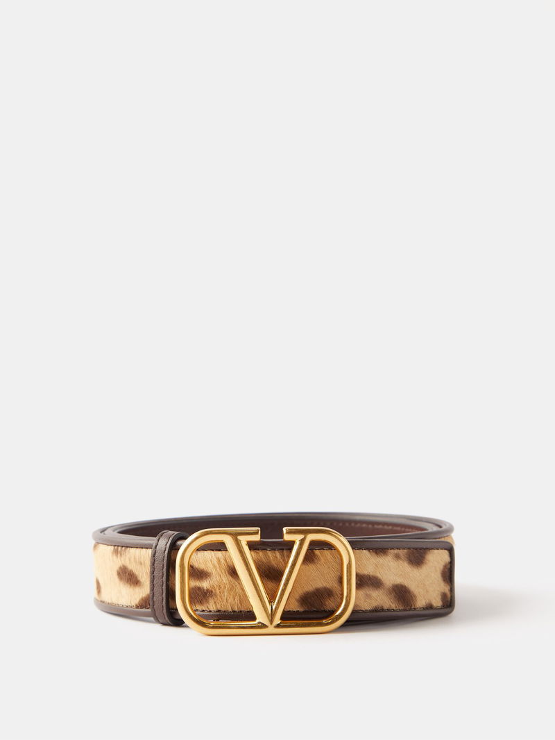 VALENTINO GARAVANI V-Logo Leopard-Print Calf-Hair Belt endource