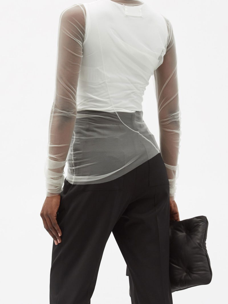 LONG SLEEVE T-SHIRT WITH ASYMETRICAL OPENING IN TULLE – LGN LOUIS