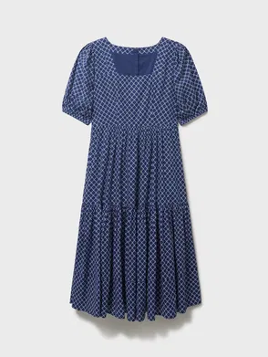 Navy Spot Print Tiered Shirt Dress