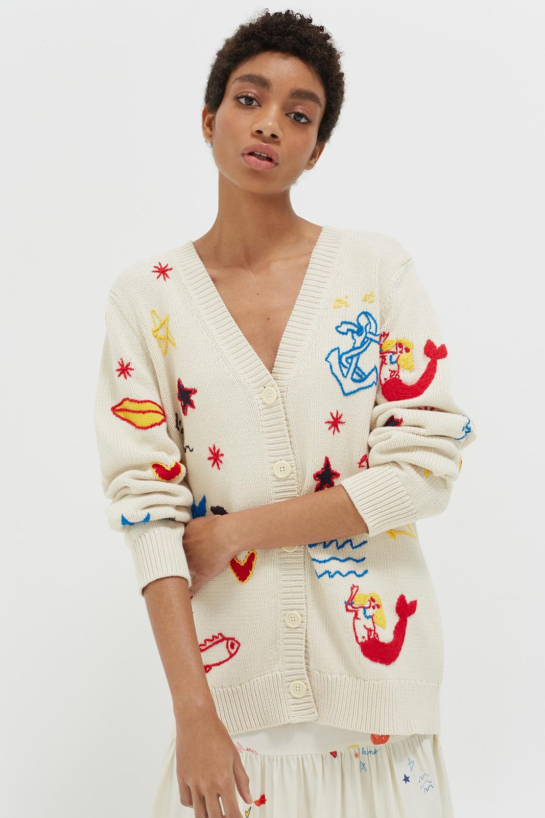 CHINTI & PARKER Cream Mermaid Chunky Knit Cardigan | endource