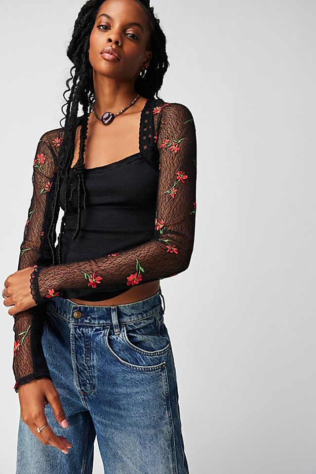 Free People Women's Sheer Delight Maxi Top Black Size  XL