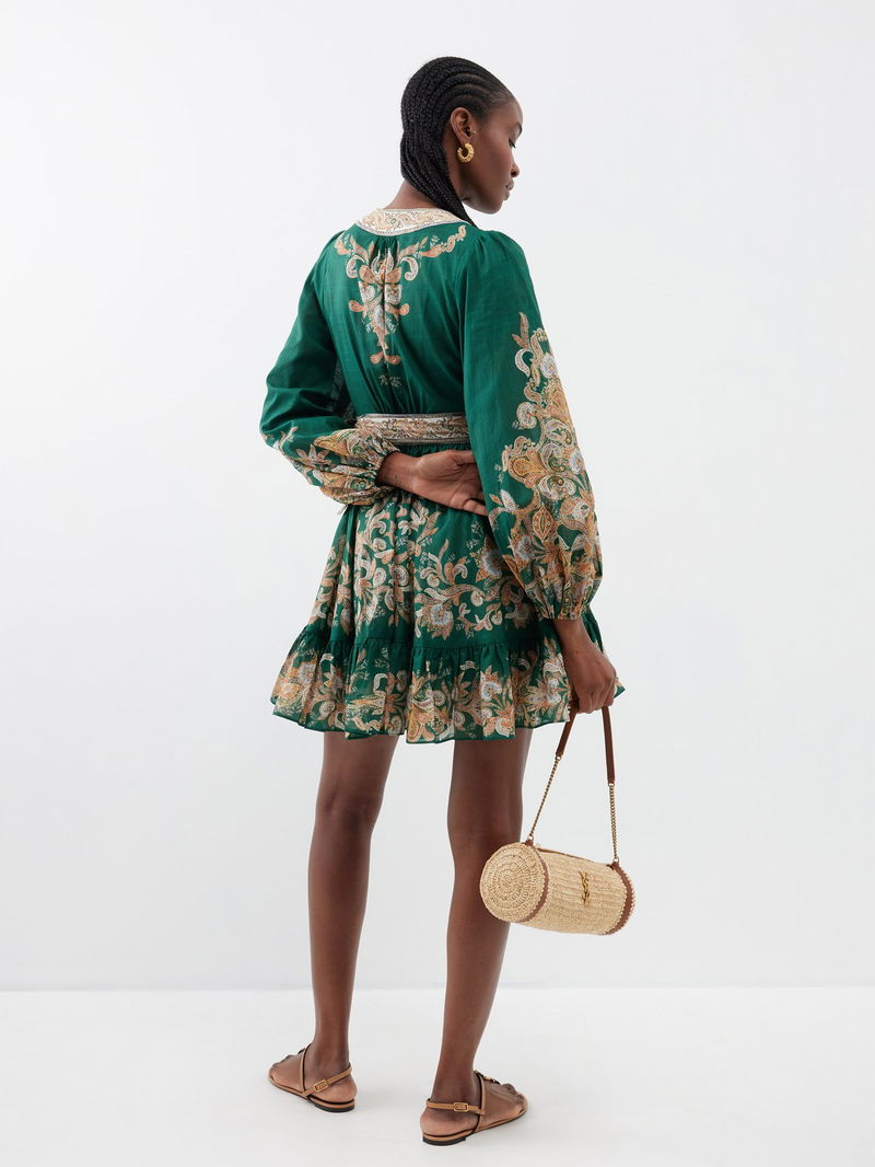 ZIMMERMANN Paisley-Print Cotton-Voile Mini Dress in Green