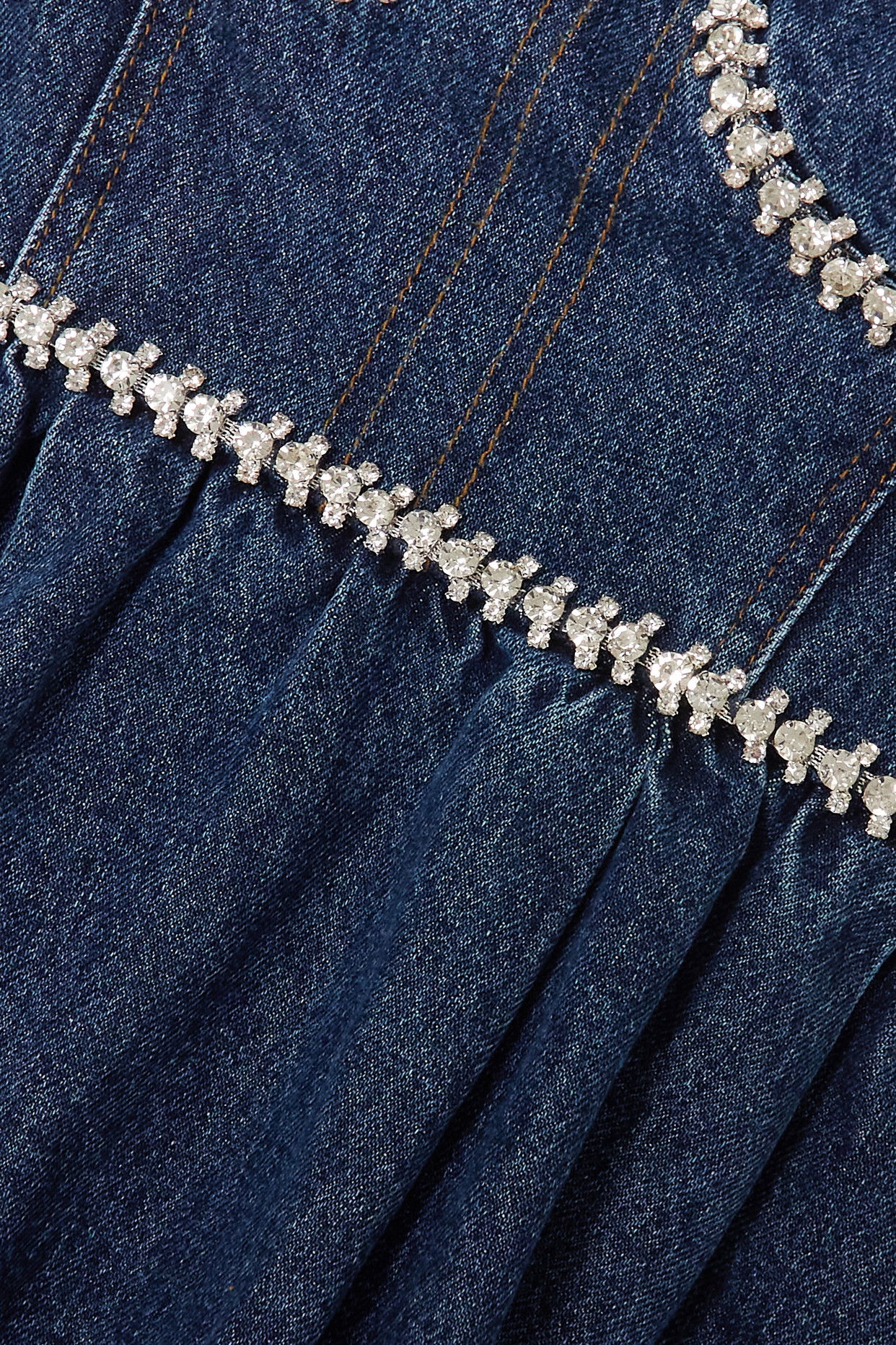 SELF-PORTRAIT Crystal-Embellished Denim Mini Dress | endource