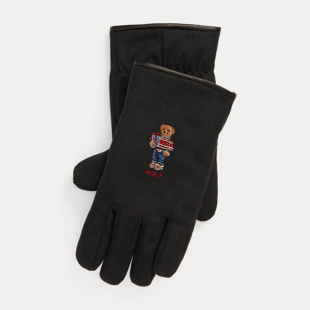 POLO RALPH LAUREN Polo Bear Leather-Trim Wool Gloves endource