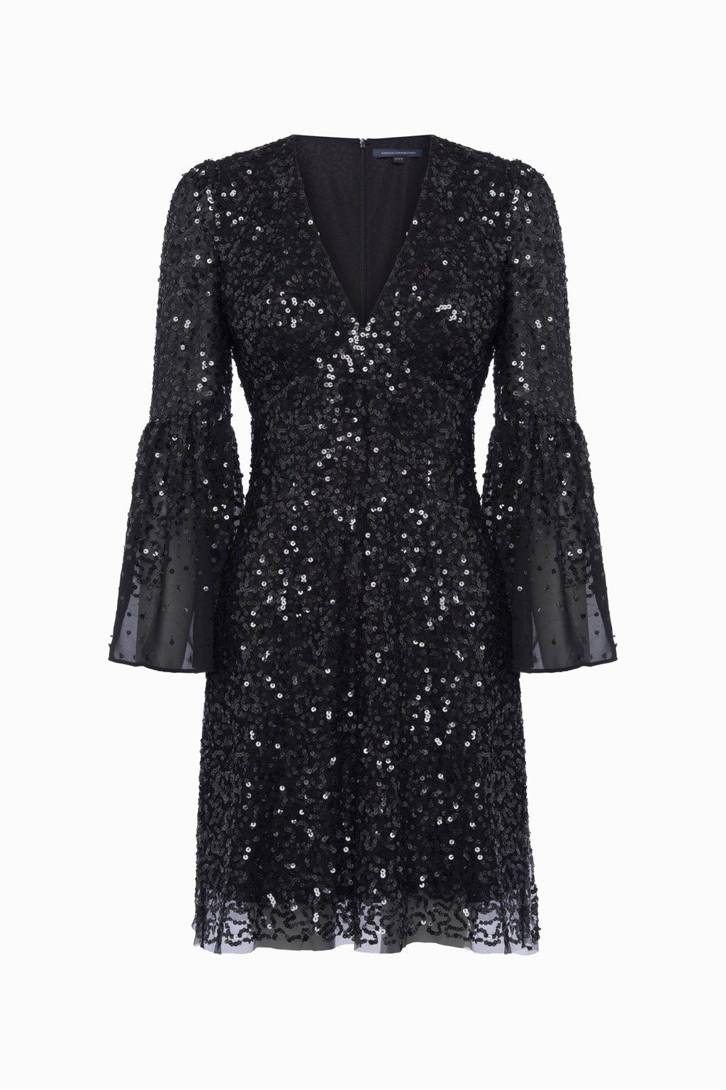 french connection cellienne sequin mini dress French Connection CELLIENNE Sequin Mini Dress Flare Sleeve Formal Black NWT  $225