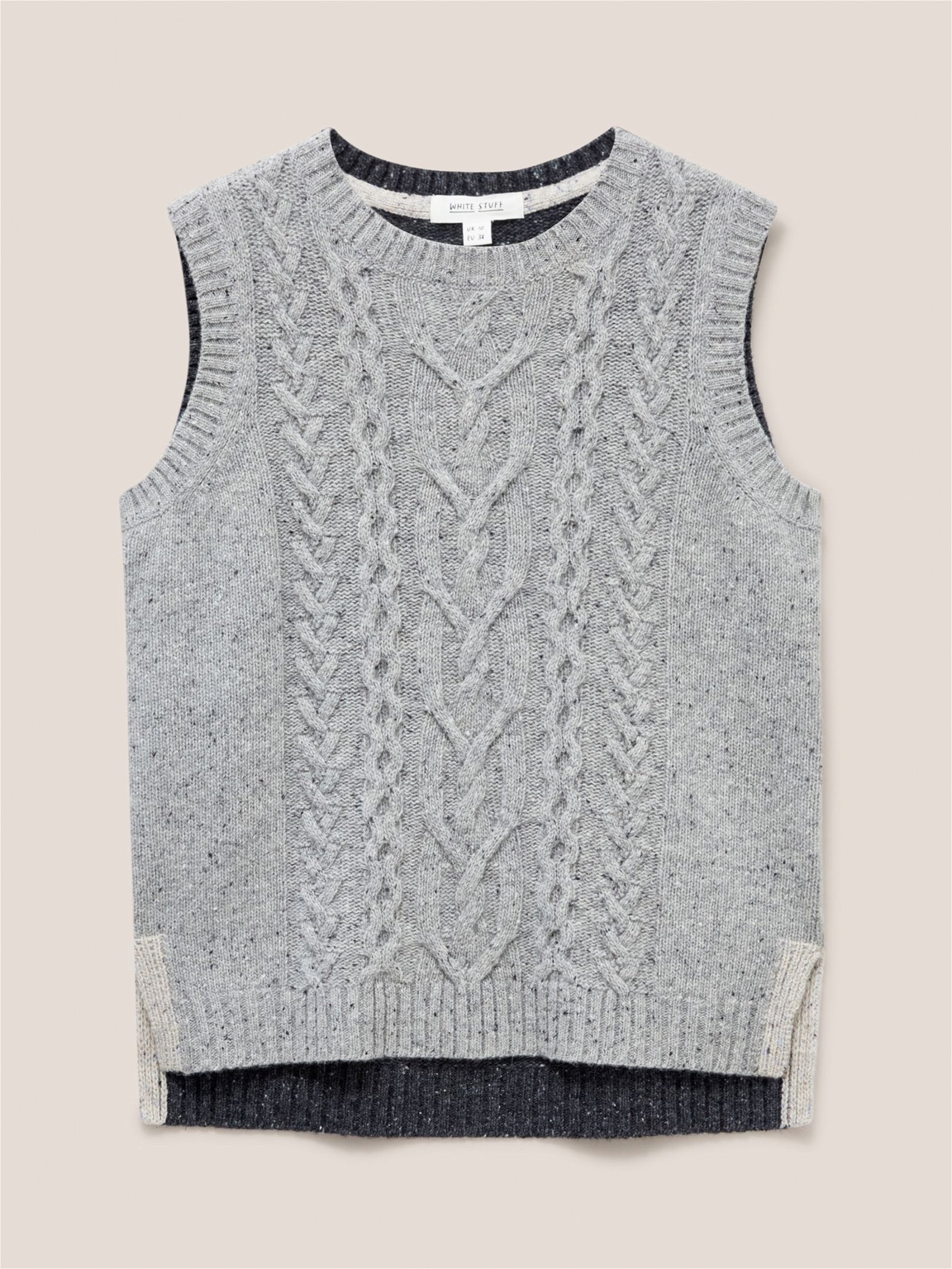 WHITE STUFF Cable Knit Wool Blend Tank Top in Grey/Multi