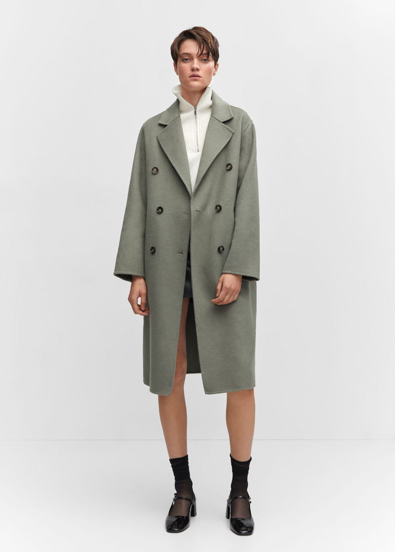 Mango Picarol Wool Blend Coat, Khaki at John Lewis & Partners