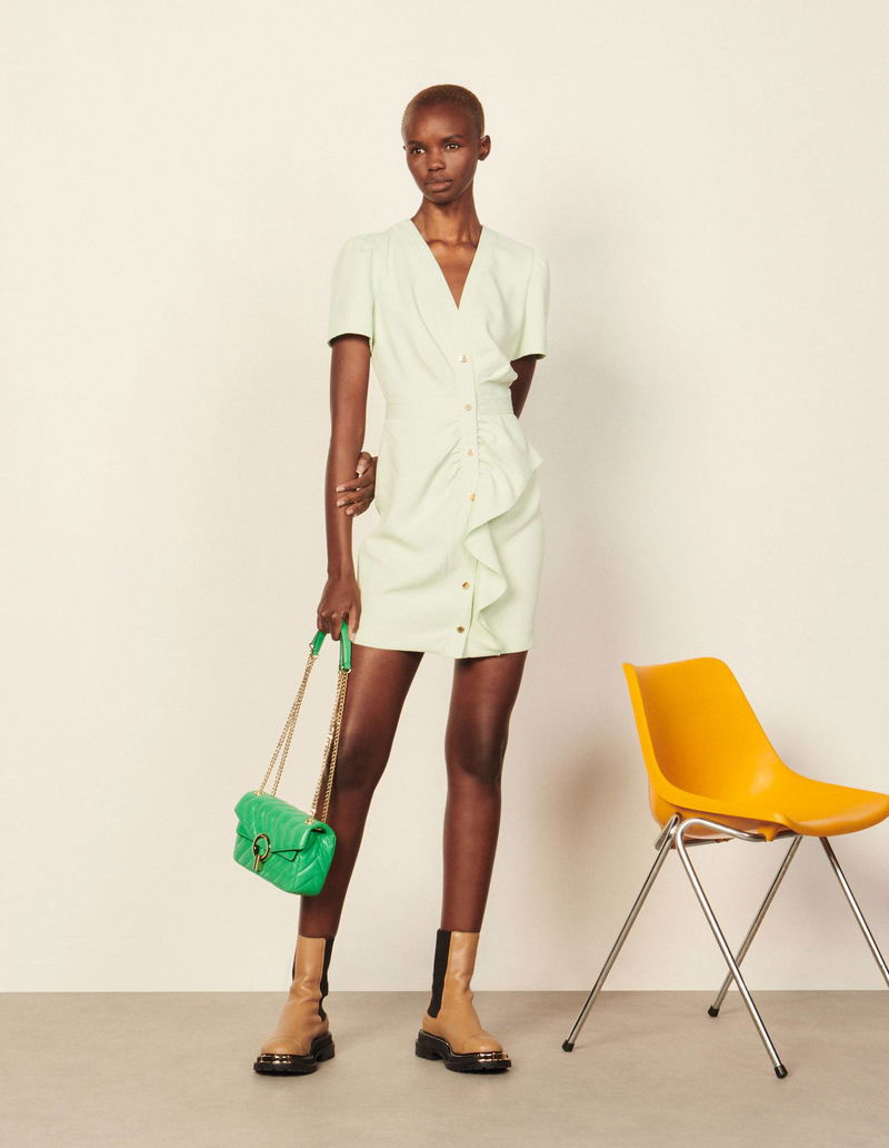 SANDRO Short Dress With Asymmetrical Ruffle | endource