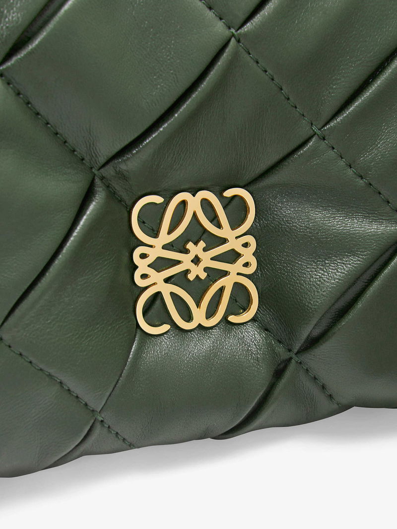 LOEWE Puffer Goya Mini Pleated Leather Shoulder Bag in BOTTLE  