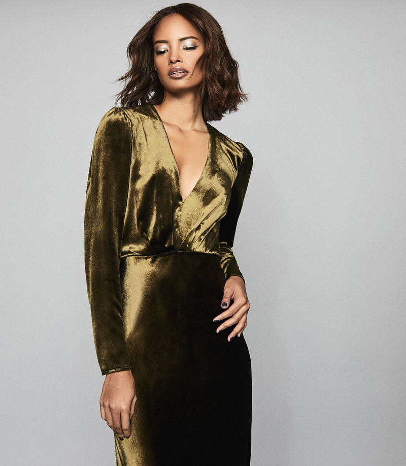 REISS Klara Velvet Plunge Neckline Maxi Dress | endource