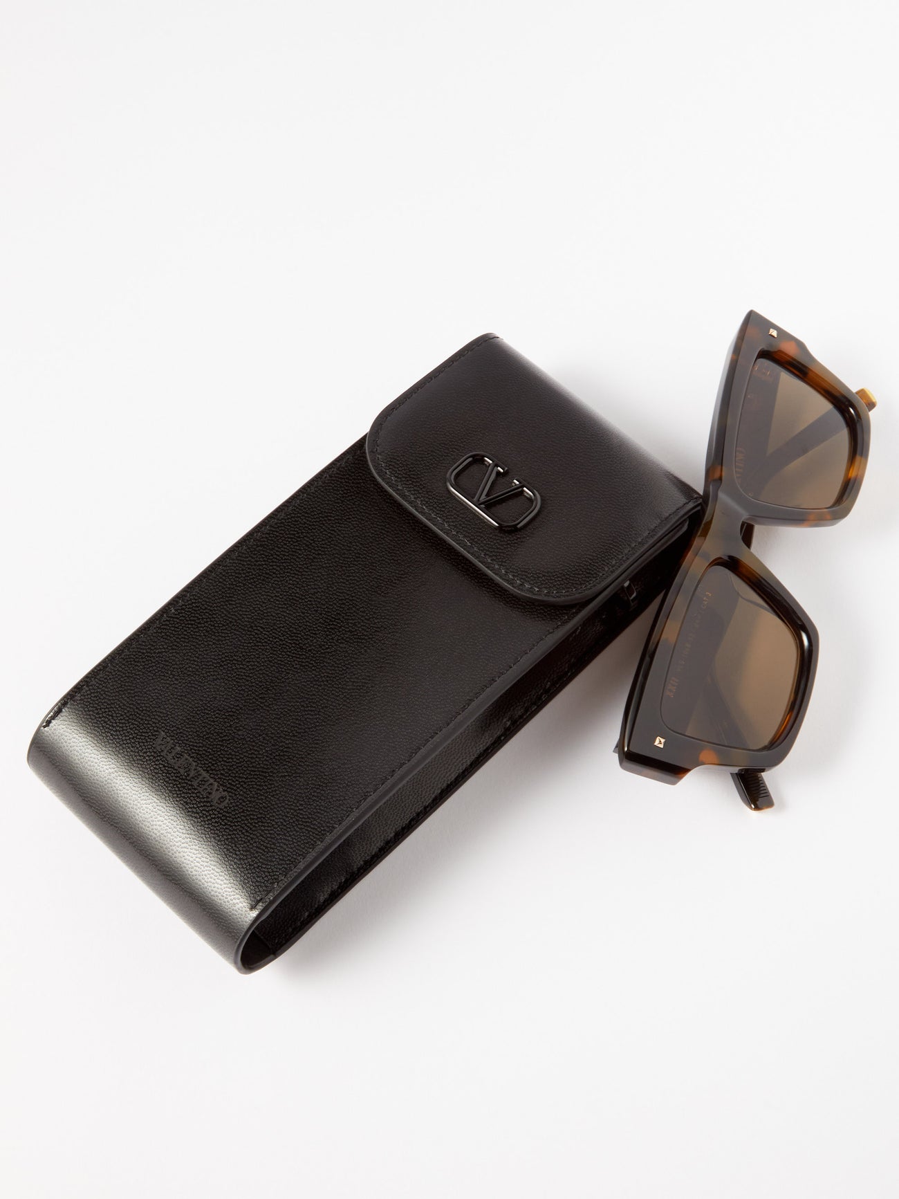 Valentino XXII- Rectangular Acetate Tortoiseshell Square Sunglasses - Green Valentino V-Gold II Women Dark Green Squared Butterfly  main image 3