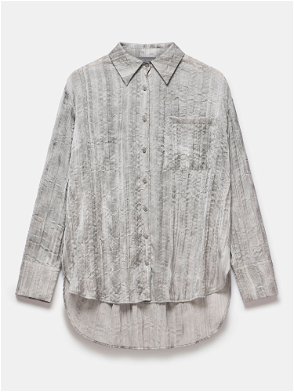 ARKET Crinkle Cotton Shirt in White/Blue