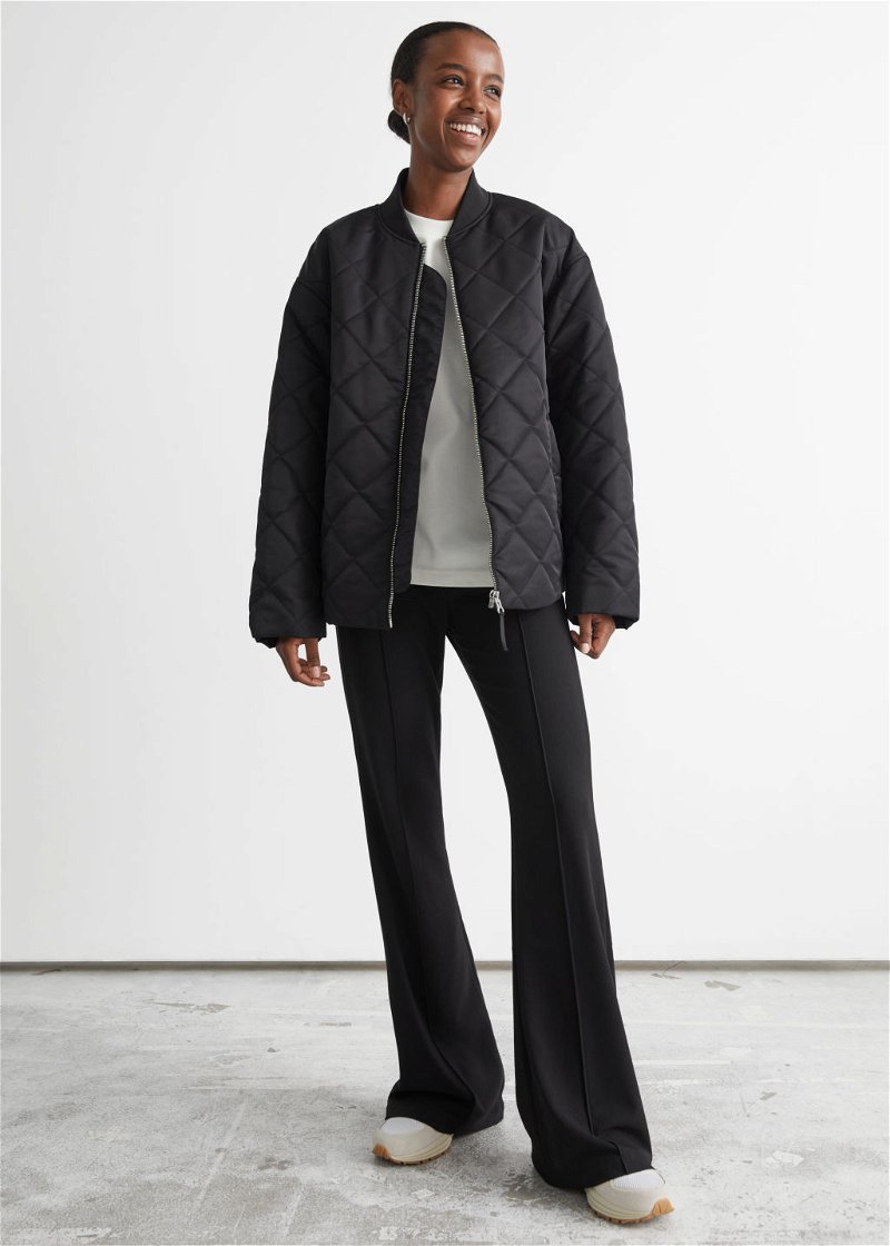  OTHER STORIES Oversized Quilted Bomber Jacket in Black