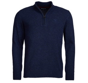 Navy textured quarter-zip sweater with Barbour logo