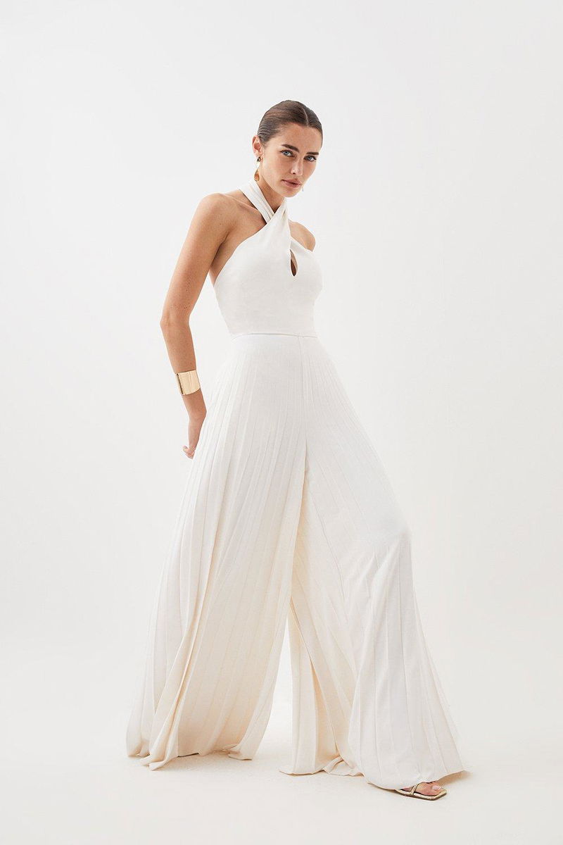 Soft Tailored Halter Neck Wide Leg Jumpsuit | Karen Millen