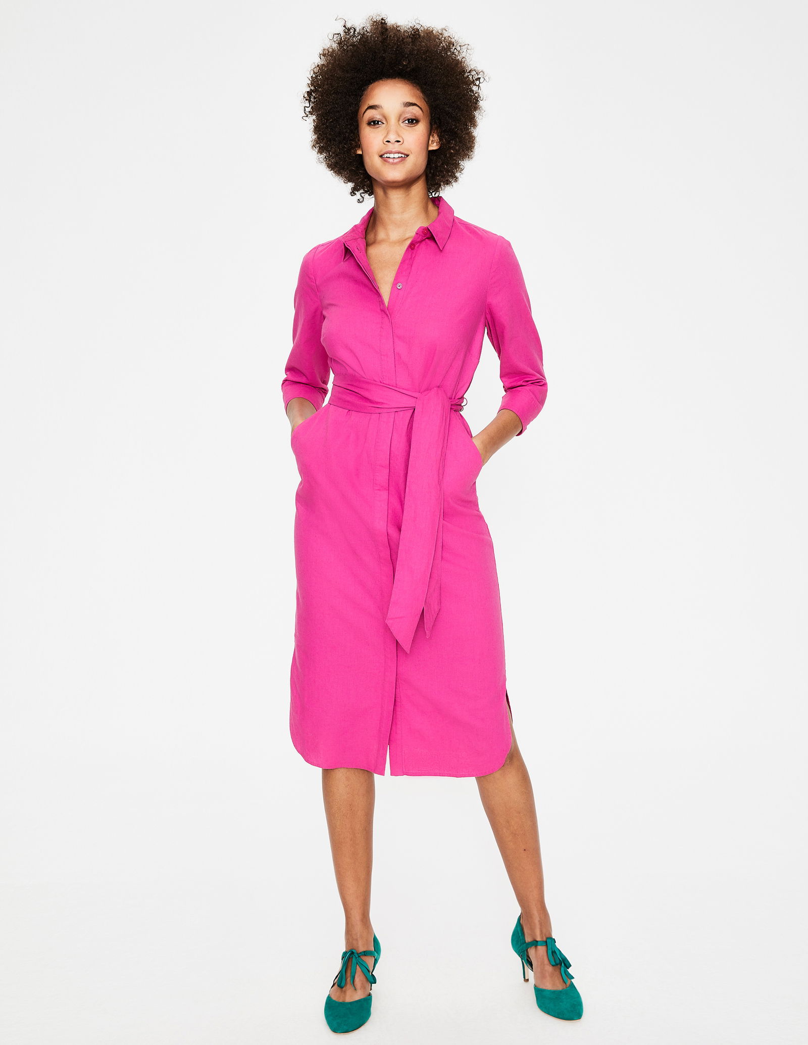BODEN Freya Linen Shirt Dress in Tickled Pink Endource
