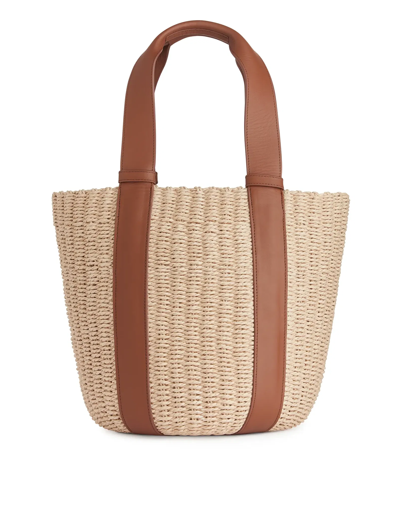 ARKET LeatherDetailed Straw Tote in Beige/Brown Endource