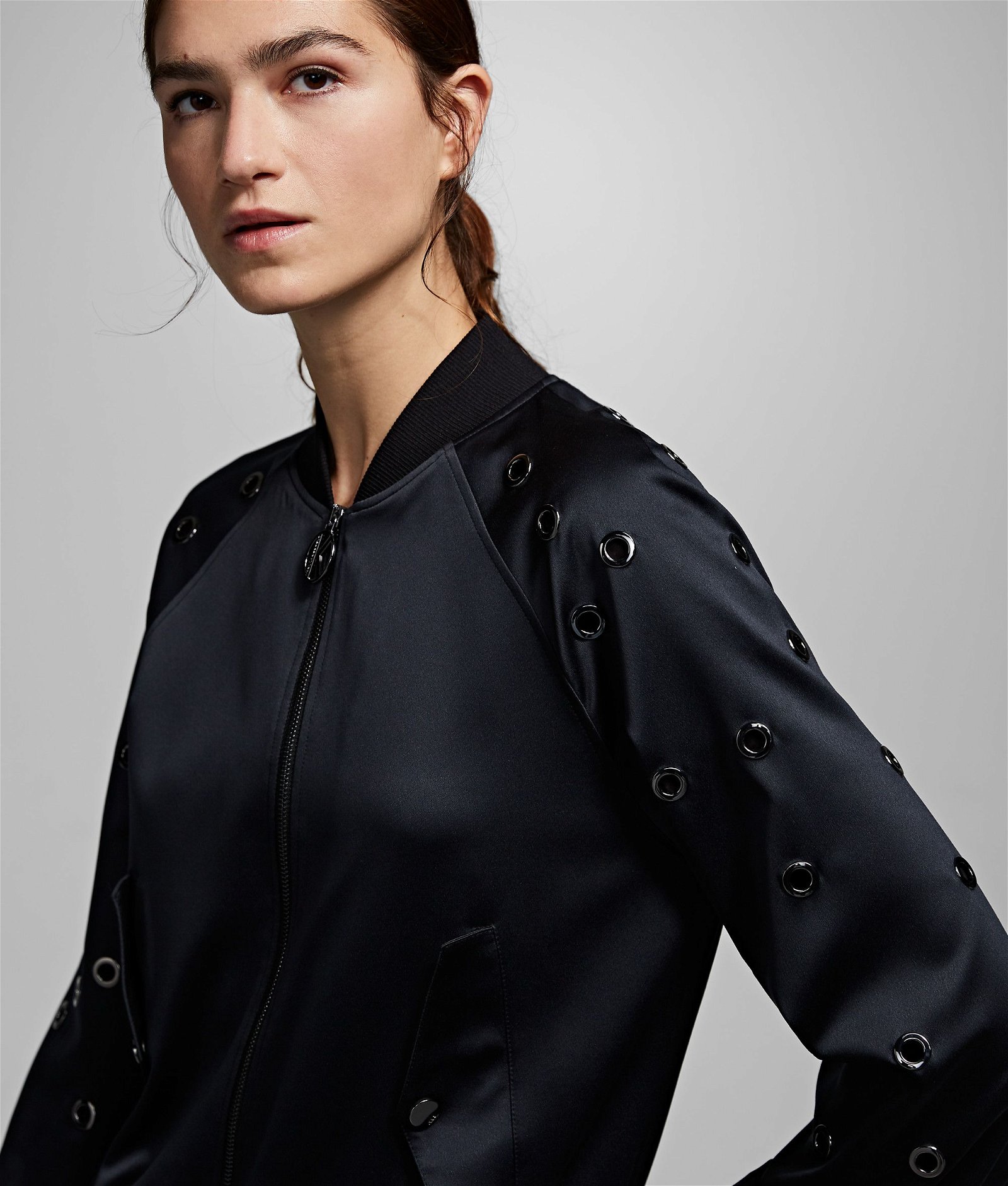 KARL LAGERFELD Bomber Jacket with Eyelets in Midnight Blue | Endource