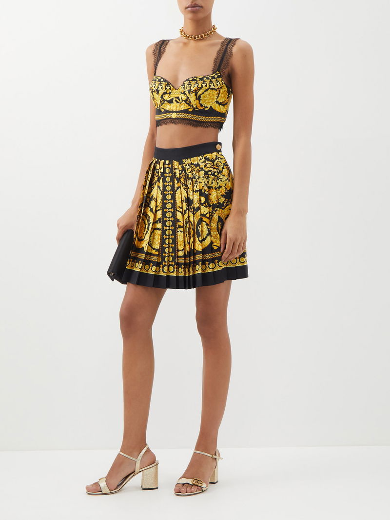 Versace Printed Silk Twill Crop Top