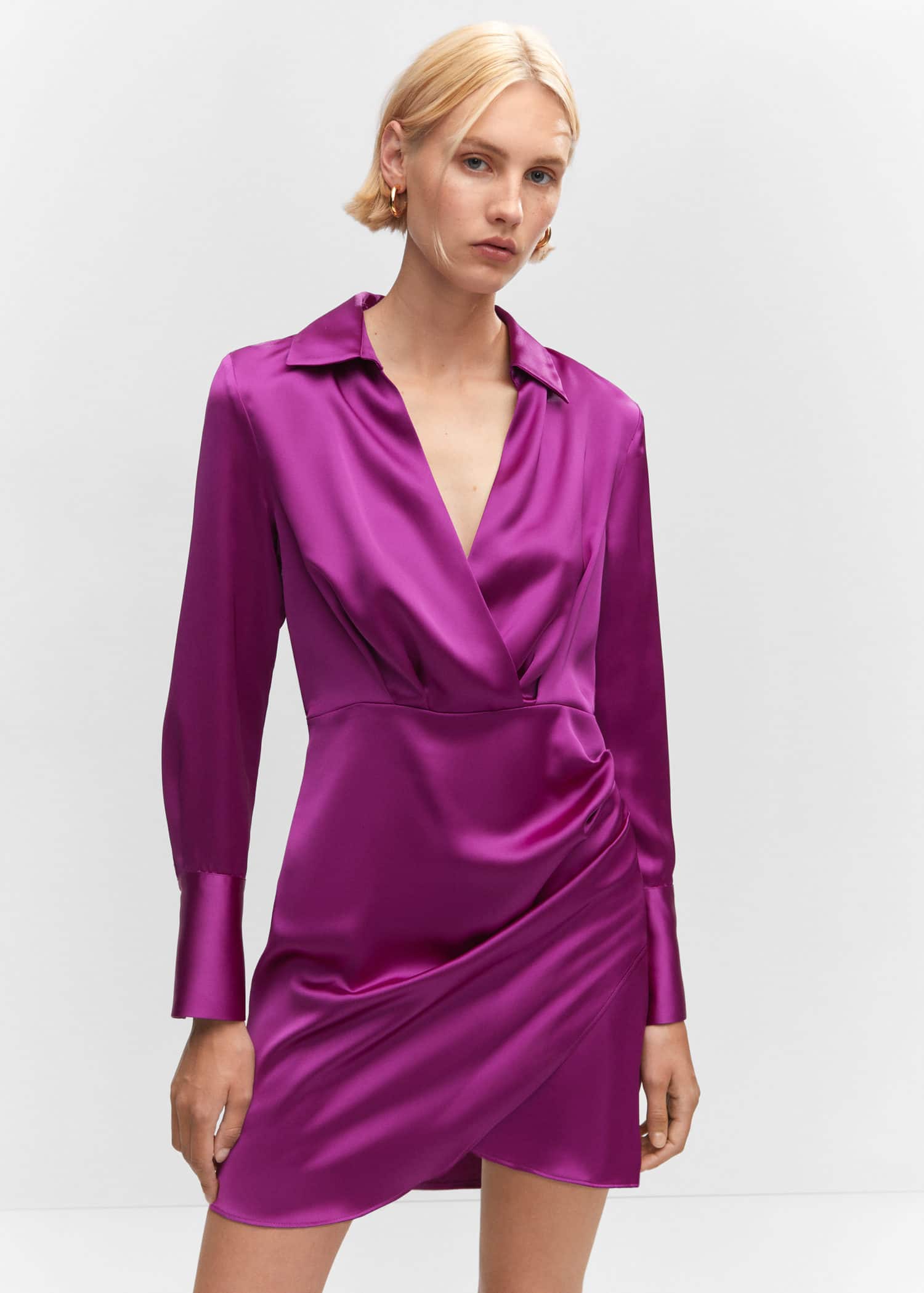 mango satin shirt dress Printed satin shirt dress - Women