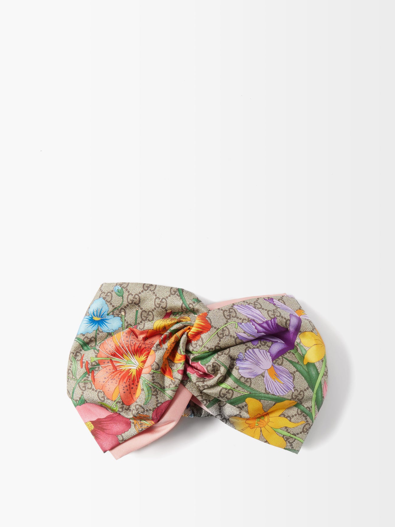 Gucci White Flora Printed Logo Multicolor Silk Headband GUCCI Floral-print silk-twill headband | NET-A-PORTER main image 4