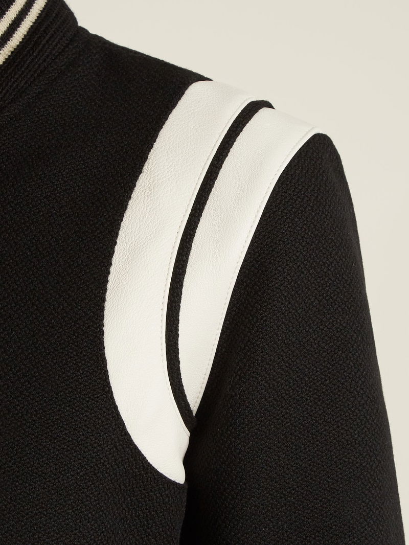 SAINT LAURENT Leather-Trimmed Wool-Blend Bomber Jacket endource