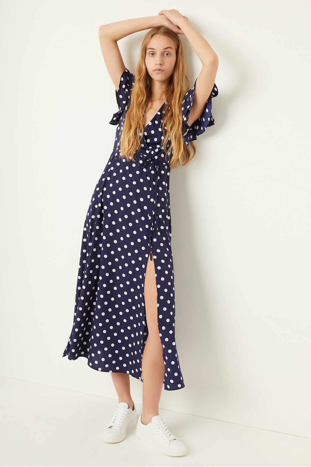 knee length dresses for ladies Polka Dot Eco Midi Dress Chocolate Brown/White