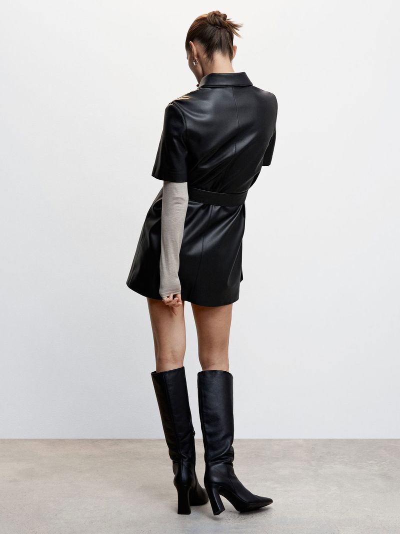 mango faux leather shirt dress NWT Mango black Faux-leather shirt dress Size