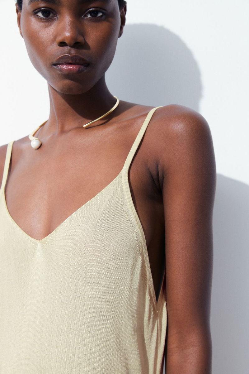 COS The Sheer Knitted Slip Dress in LIGHT BEIGE