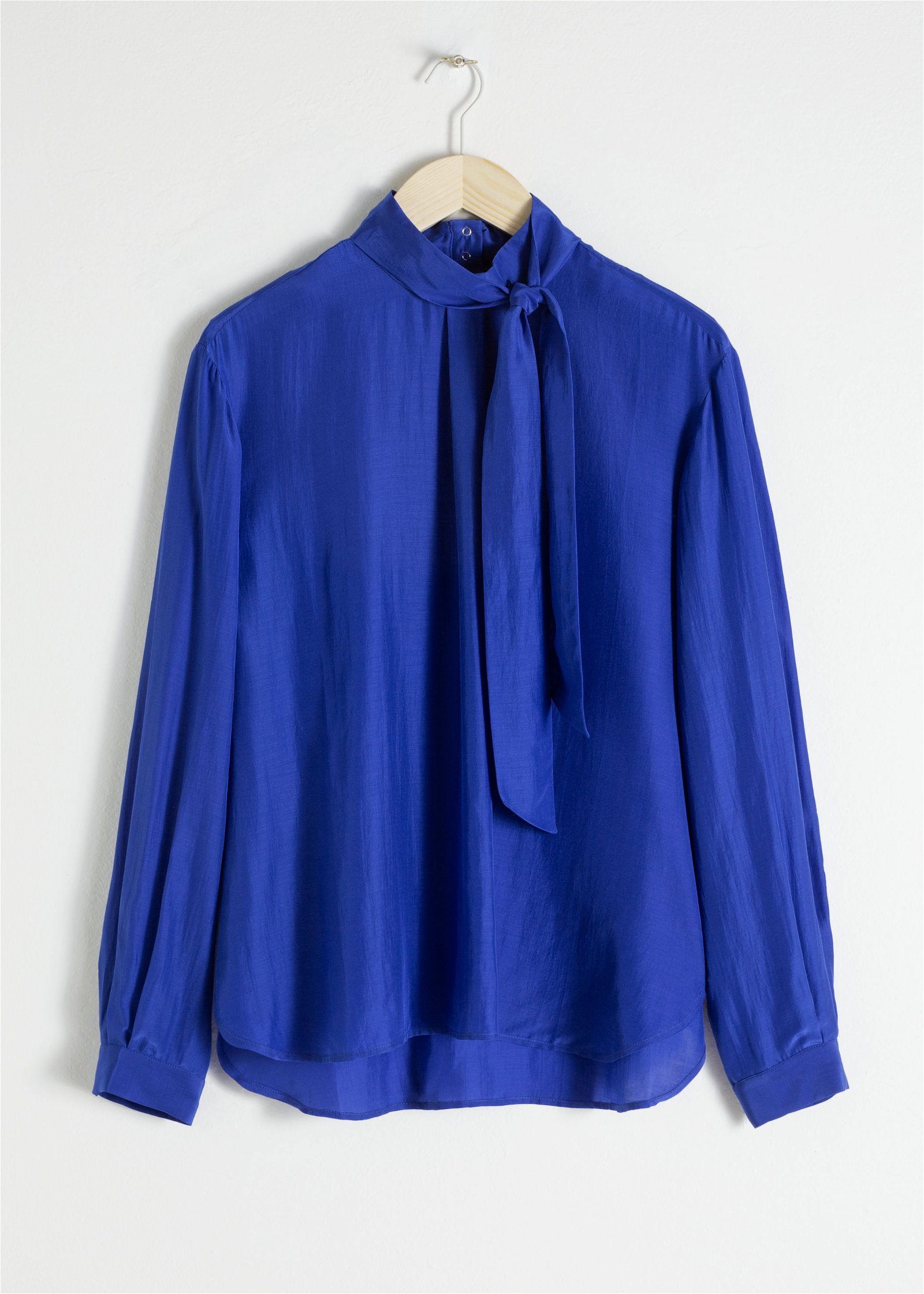 & OTHER STORIES Straight Fit Pussy Bow Blouse in Blue | Endource