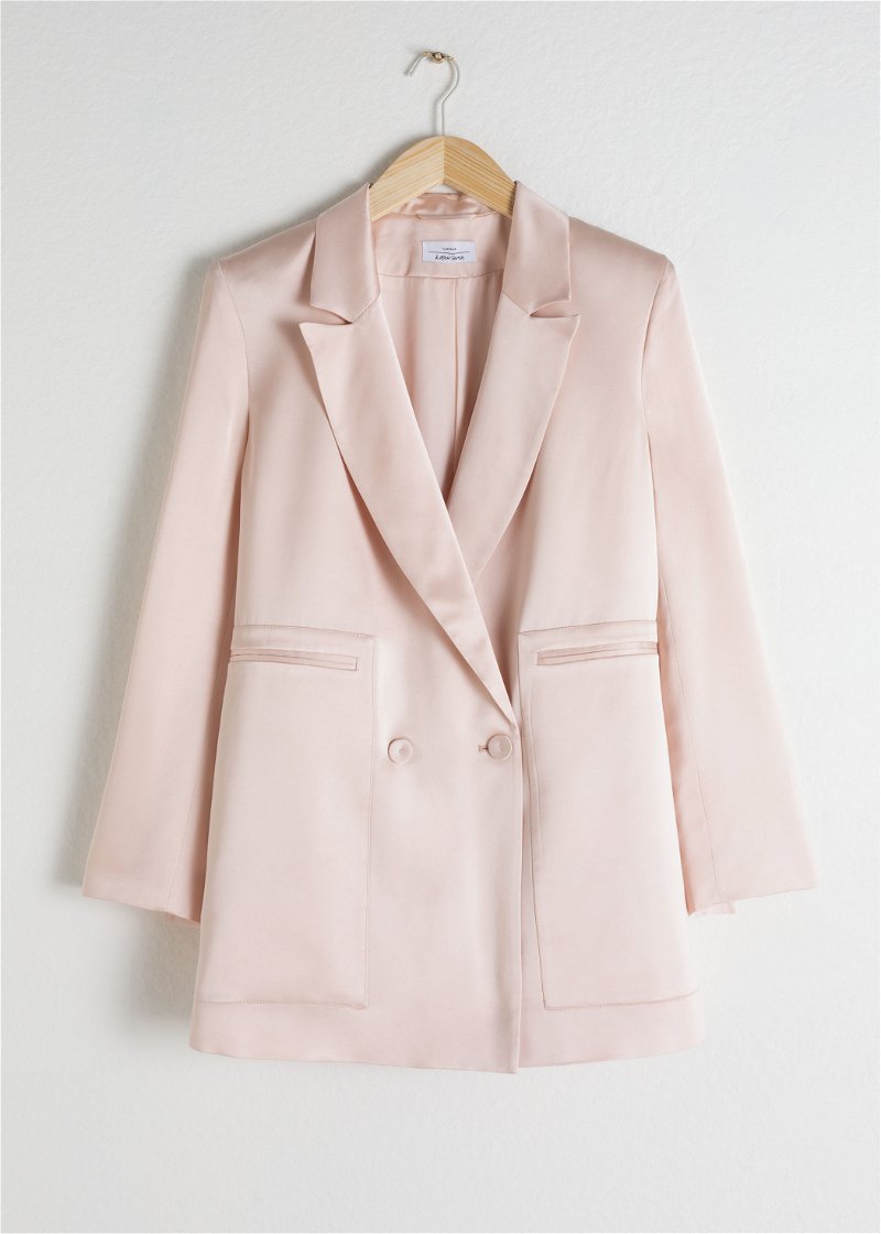& OTHER STORIES Long Fit Satin Blazer in Dusty Pink | Endource