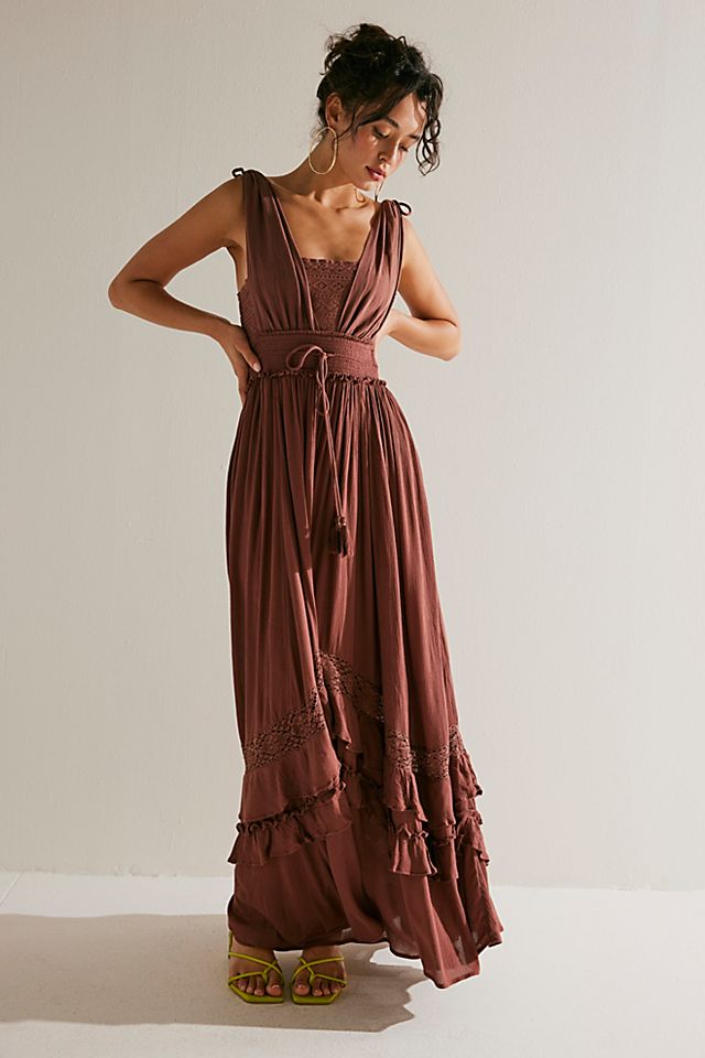 kim brown dress Free People X Fame & Partners Brown Satin Dea Midi Dress UK 12 – Reliked main image 1